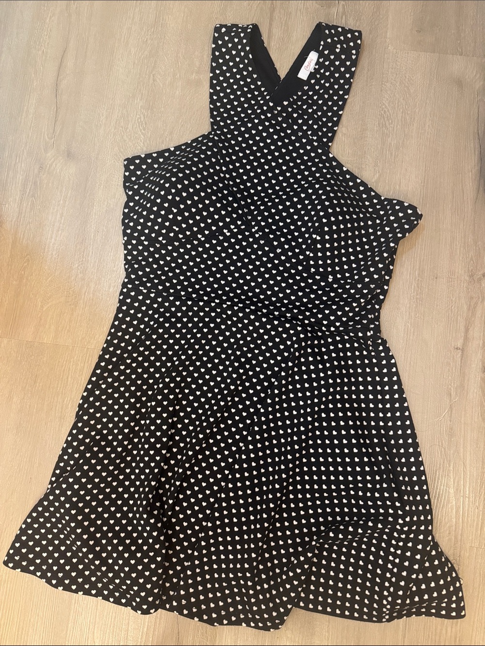 Candie's Black Dress with White Heart Print Skater Style